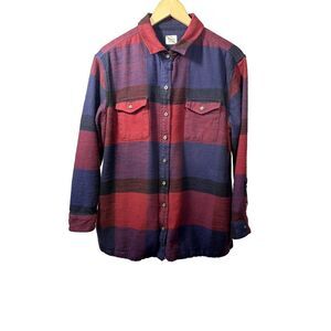 MARINE LAYER Women's Riley Plaid Flannel Overshirt Red/Blue Size Extra Large